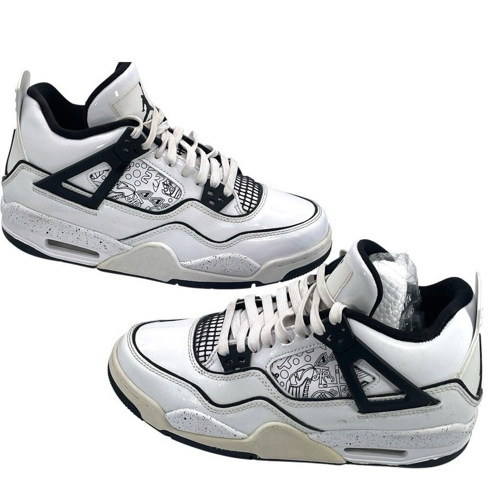 Jordan Air Jordan 4 Graphic White Black Boys' Sneakers US 6.5Y High Top